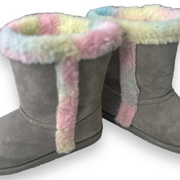 Fabkids Girls Rainbow Fur Lined Boot in Grey - 13 - Picture 7 of 10